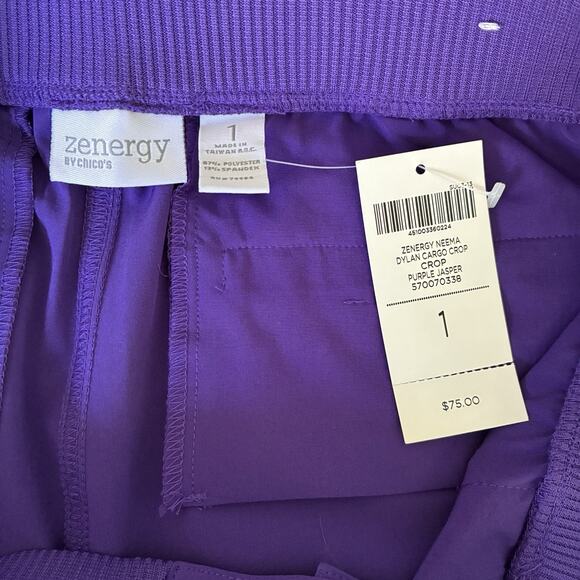 Chico's Zenergy Pants NWT Size 1 (M) Neema Purple Jasper Cargo Crop Pockets - Picture 4 of 8